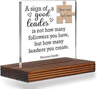 Good Leader Quote Acrylic Desk Sign, Inspirational Gift for Boss Coach Mentor Principal, Mahatma Gandhi Puzzle Plaque for Leadership Appreciation, Office Decor for Promotion Retirement EC377