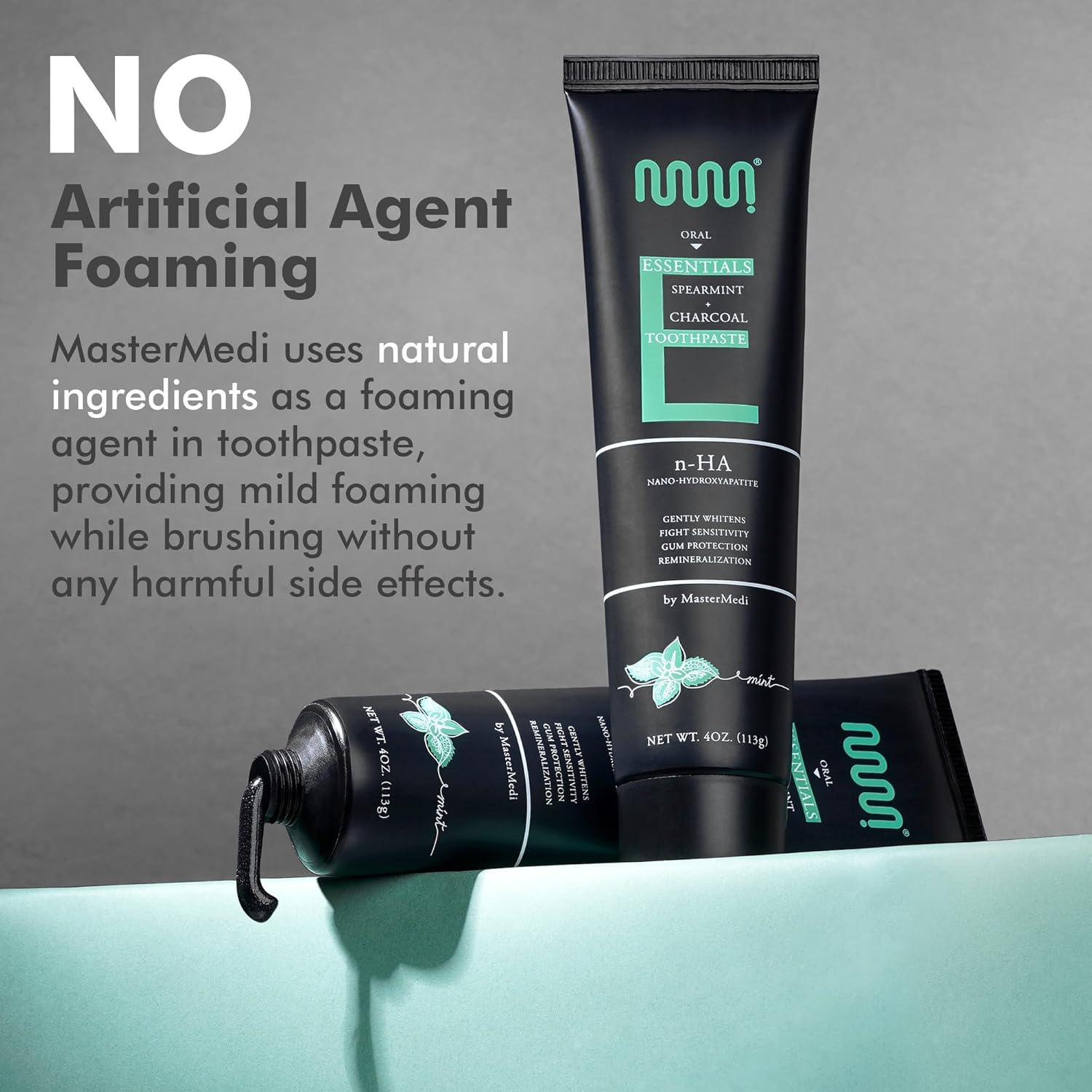 MasterMedi Nano Hydroxyapatite Whitening Toothpaste with Xylitol, Charcoal & Spearmint – Fluoride & SLS Free, Remineralizing Formula for Sensitive Teeth, Enamel Repair, 4 oz (Pack of 2) - Image 5