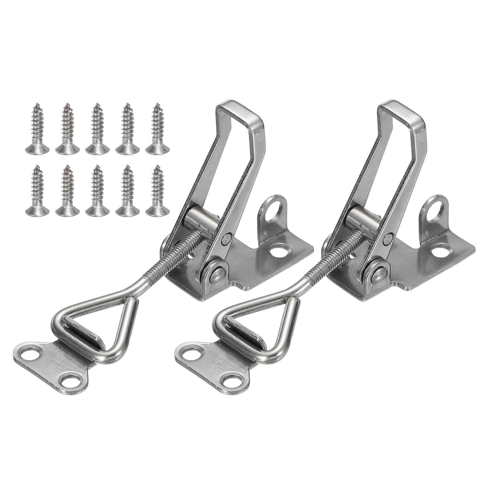 sourcing map 2 Pack 4001 Toggle Latch Clamp 304 Stainless Steel Adjustable Toggle Latches with Lock Hole Heavy Duty Quick Release Hasp Clamps for Smoker Cabinet Lid Jig Trunk Case, Silver