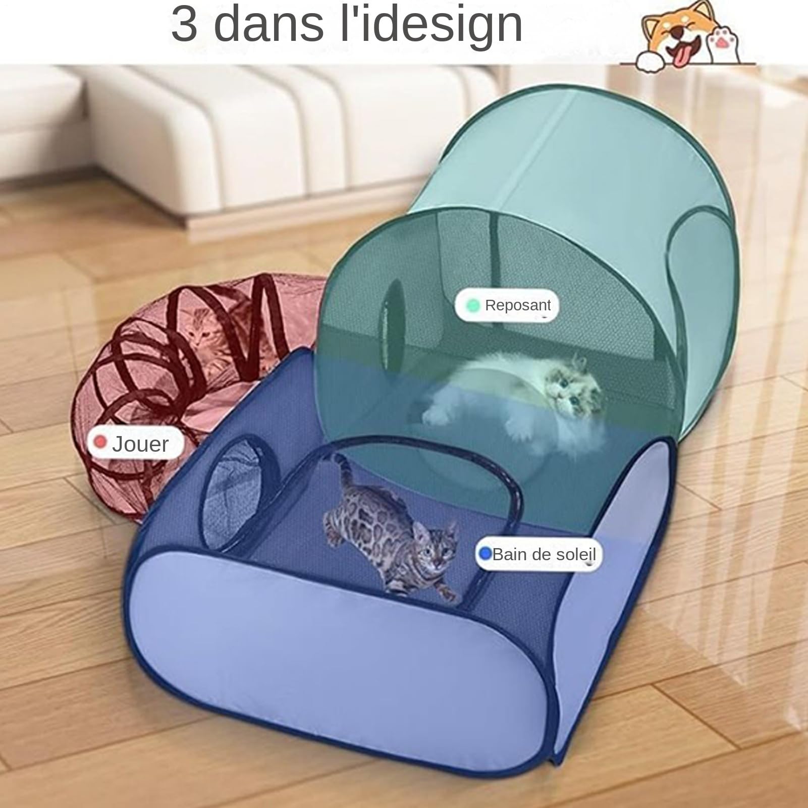 Parc d'Extérieur pour Chats - Parc d'exercice pour Chaton avec Tente et Tunnel - Maison Pliable Interractive Aire de Jeu Exercice pour Chaton Chiot Et Petits Animaux Voyage Extérieur