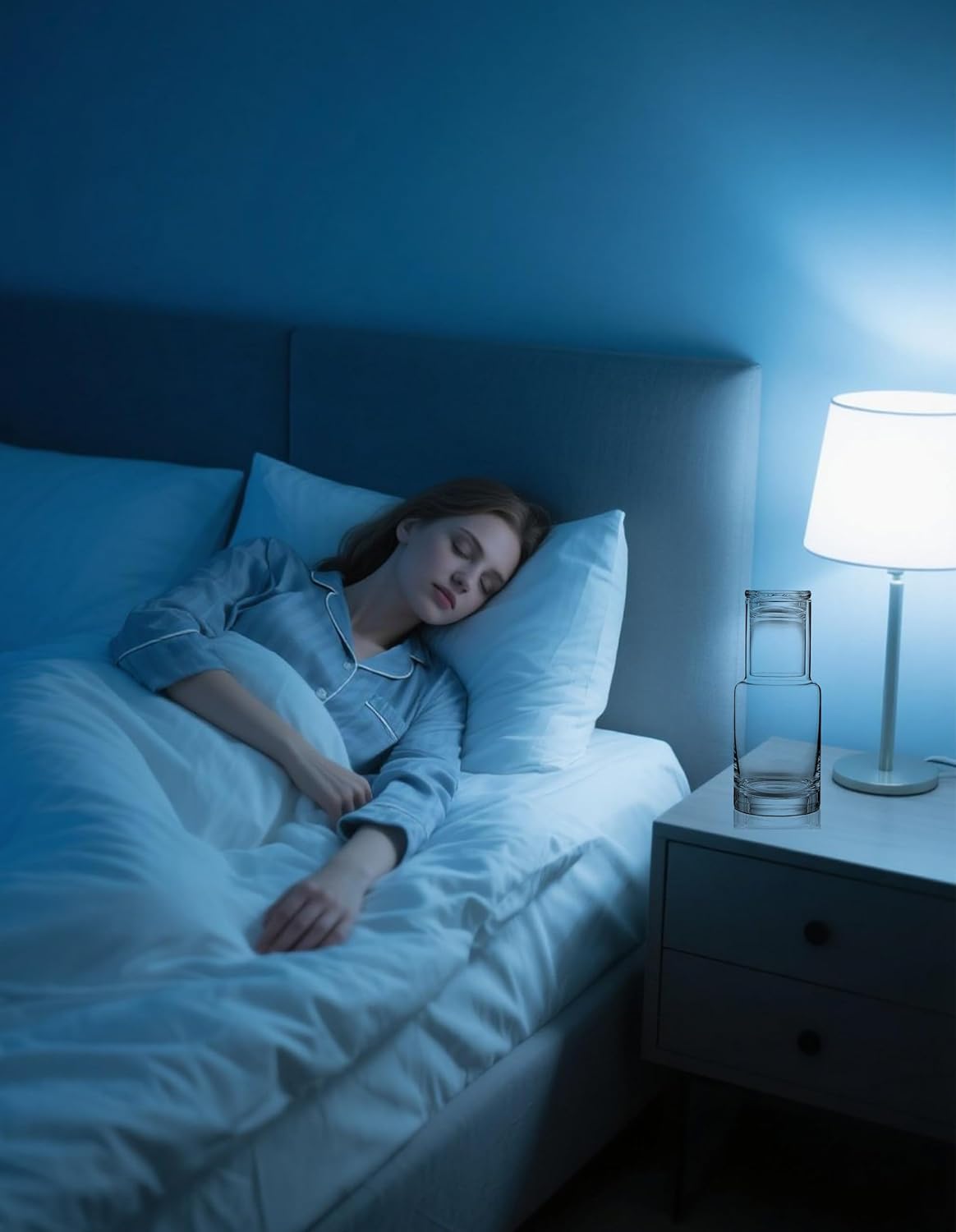 Bedside Carafe and Glass Set, Use Tumbler as Lid Night Table Water Carafe for Nightstand, Mouthwash Dispenser Pitcher with Glass Cup for Keeps Water Clean in Bedroom, Bathroom, or Kitchen - Image 6