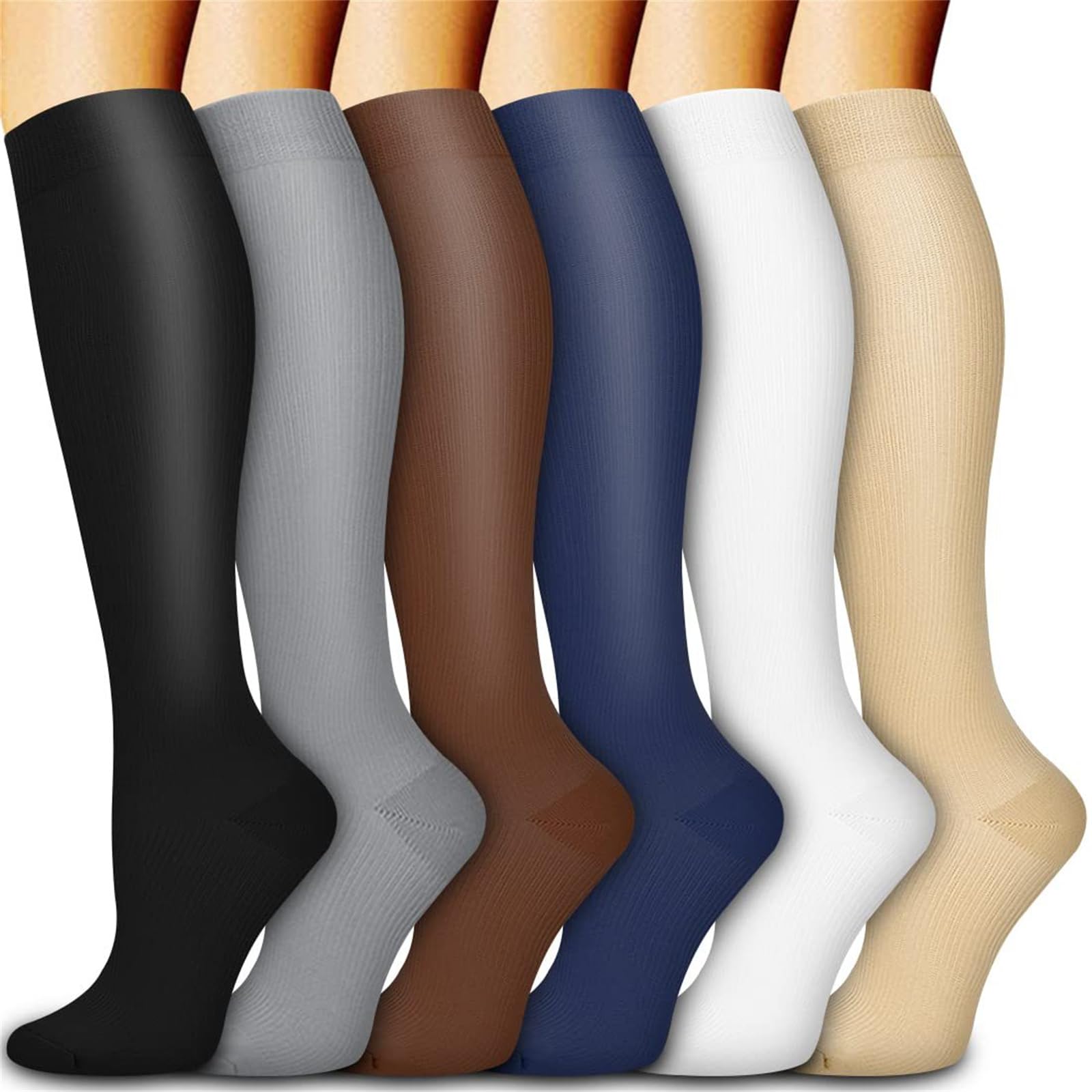 Compression Socks 6 Pairs for Women & Men for Medical, Nursing, Running & Fitness, Edema, Diabetic, Varicose Veins, Travel & Flight, Pregnancy, Nurses-Blood Circulation & Recovery