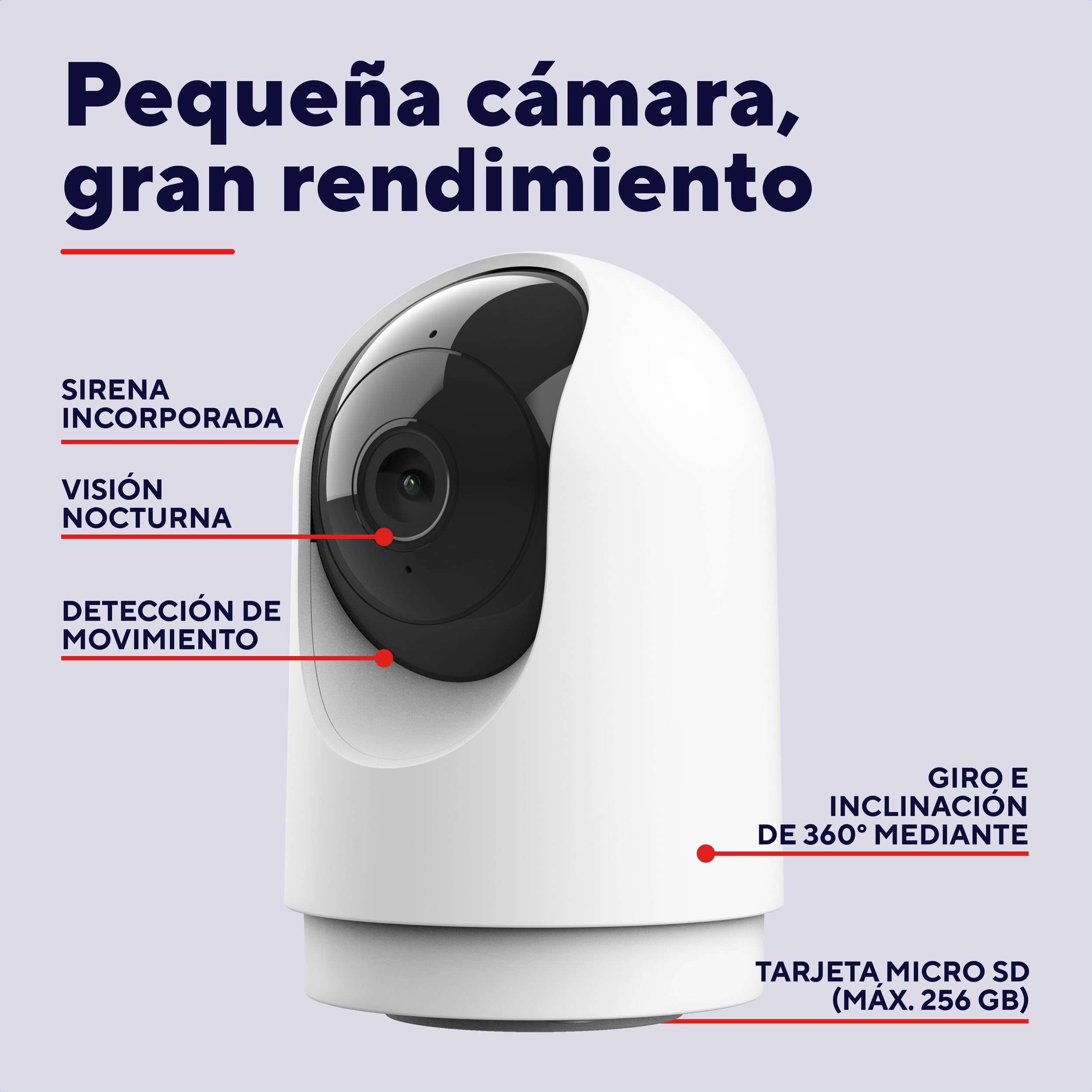 Trust IPCAM-2700 Cámara Vigilancia WiFi Interior, Camara 360° con Visión Nocturna, Sirena y Micrófono Incorporados, Detección de Personas, Cámara con App, Videovigilancia, Blanco