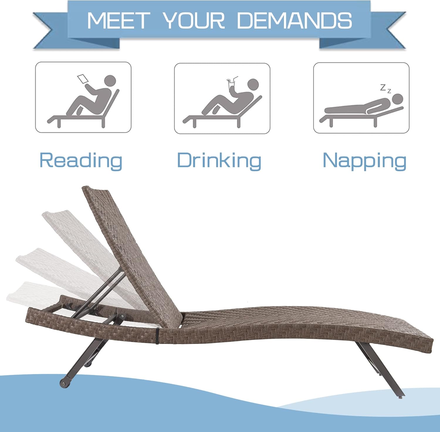 Diagram showing the four adjustable backrest positions of the chaise lounge chair