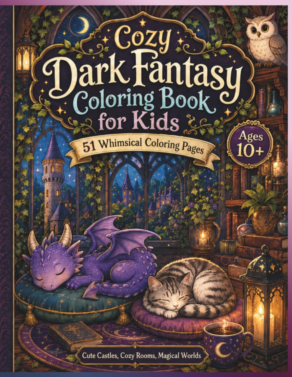 50 Cozy Dark Fantasy Designs: Kids Coloring Book