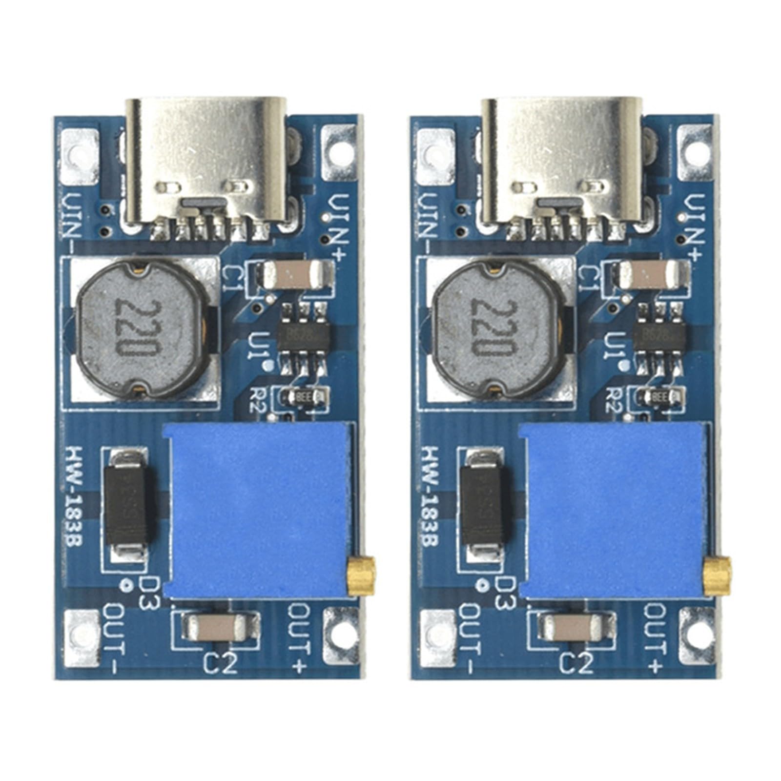 Tsophreniq 2pcs Small Adjustable USB/TYPE C Boosters Module for Various Electronic Devices and Power Need 2A Most Output Current Adjustable Voltages Regulator