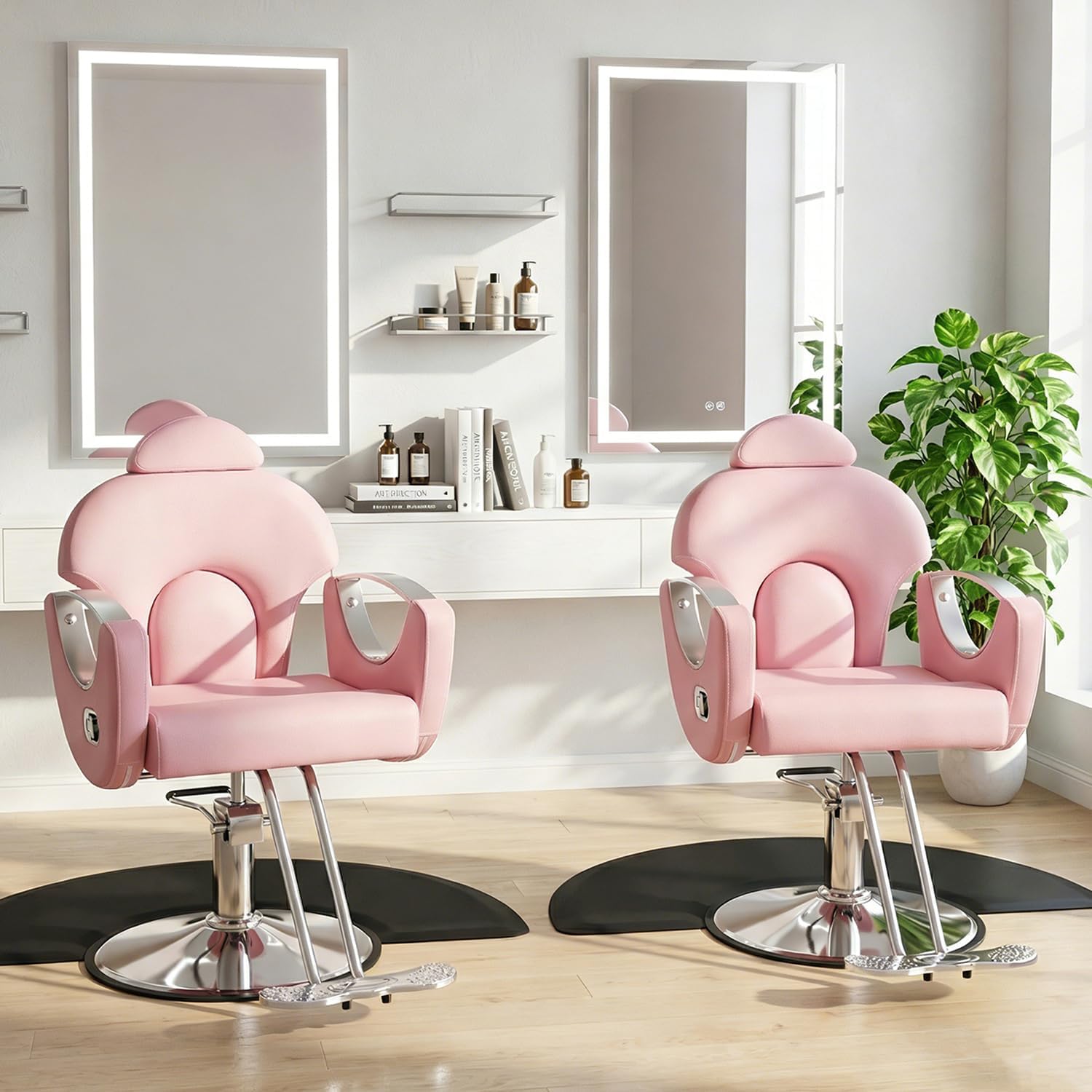 Salon Chair for Hair Stylist, Salon Chair with 360° Swivel, Adjustable Height, Hydraulic Heavy Duty Beauty Spa Equipment for Hair Cutting, Shampoo, Tattoo, Light Pink Silver