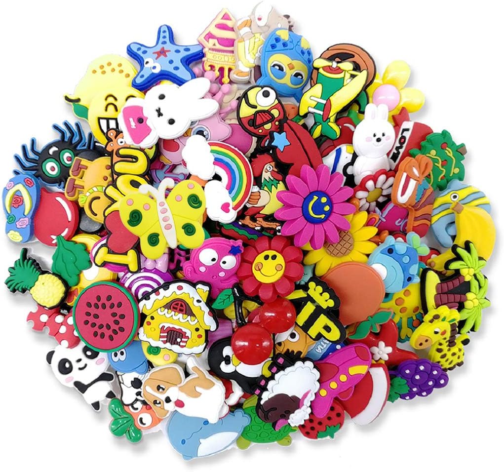 ButyHome 100pcs Croc Charms for Shoe Decoration Different Shape Charms Party Favors Birthday Gifts for Kids and Teens