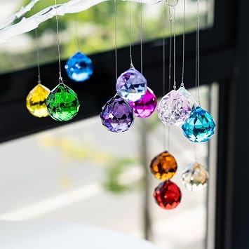 HDCRYSTALGIFTS 15pcs Crystal Ball Prism 30mm Handmade Feng Shui Faceted Sun Catchers Rainbow Maker Suncatchers for Window Hanging,Glass Ball Ornaments for Christmas Tree Multi-Color