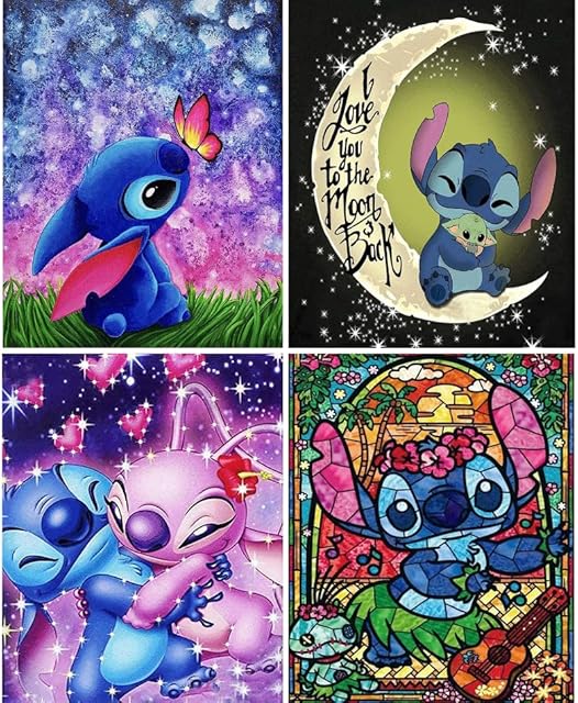 Stitch Diamond Painting Kits,Stitch Diamond Art Kits 4 Pack,DIY 5D Stitch Diamond Painting 4 Pack,Home Wall Decor and Gifts 12x16in