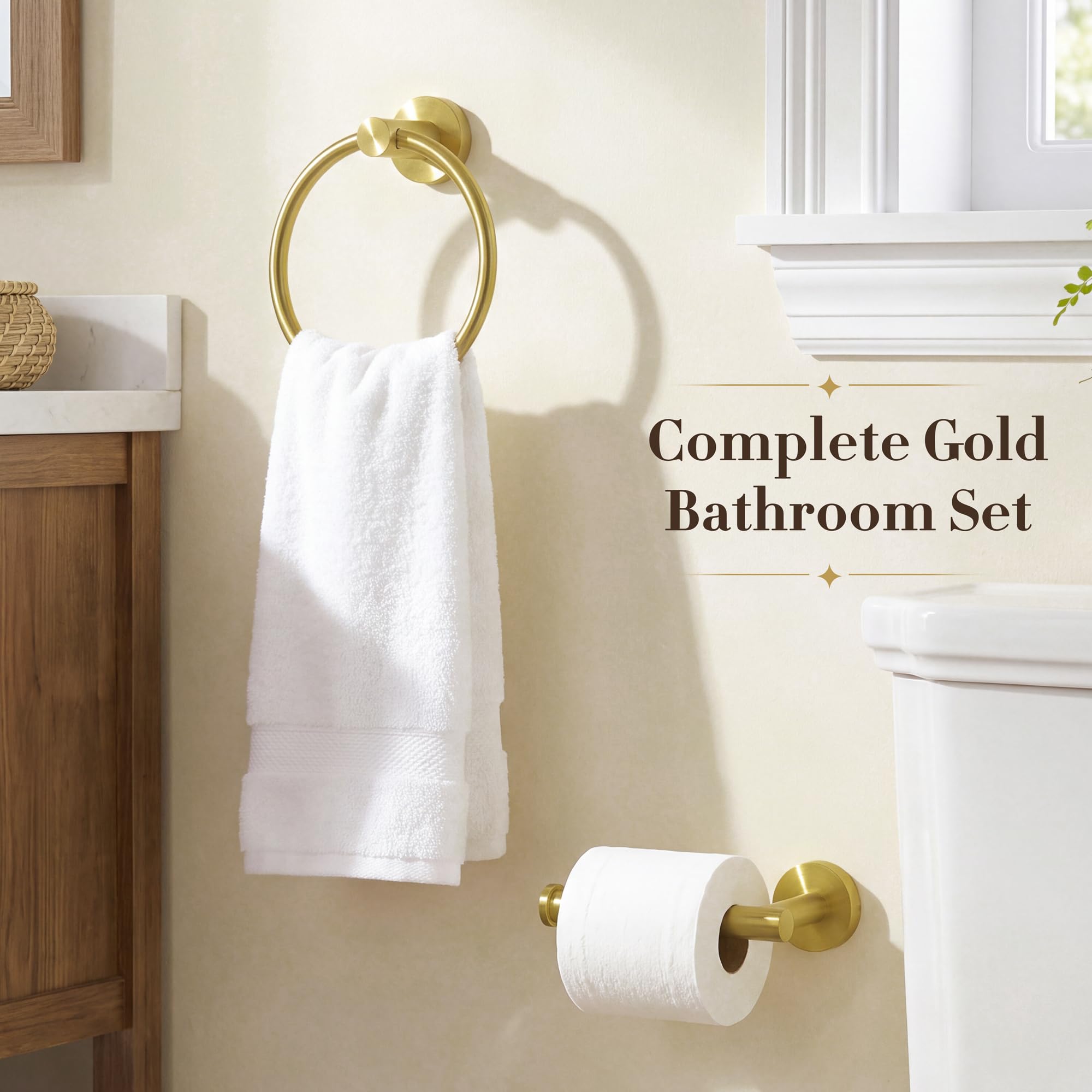 Toilet Paper Holder Towel Ring Brushed Gold Bathroom Hardware Hand Towel Holder Bathroom Accessories Set Wall Mount Stainless Steel 2 Pieces — Amazon image 3