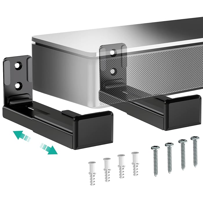 WALI Universal Soundbar Wall Mount, Center Channel Speaker Wall Mount Dual Bracket Hold up to 33 lbs, Arms Extend Adjust