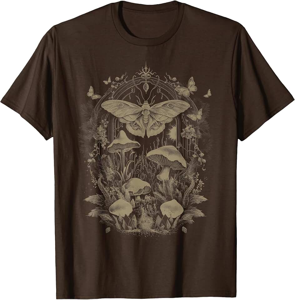 Butterfly Grunge Fairycore Therian Clothing Cute Moth Aesthetic Floral T-Shirt for Women & Girls, Unisex-Adults & Kids, Brown, Small, Short Sleeve, Classic Fit OEKO-TEX STANDARD 100