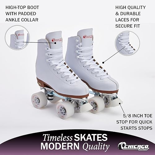 Miniatura 4 de Chicago Quad Roller Skates for Women & Men – Durable, Top Performance Indoor/Outdoor Use or Roller Derby - Classic Deluxe Leather High-Top Boots