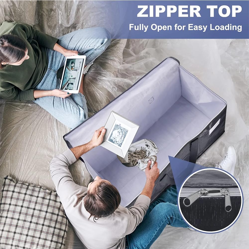 4 Pack Heavy Duty Moving Bags, Extra Large Storage Totes with Zippers and Sturdy Handles, Collapsible Packing Bags for Moving, Dorm Storage, Space Saving