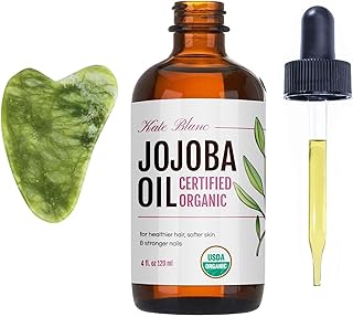 Kate Blanc Cosmetics Jojoba Oil for Hair, Skin & Face with Gua Sha Stone Kit. Gua Sha Oil for Face Massage (4oz, Organic, 100% Pure, Natural)