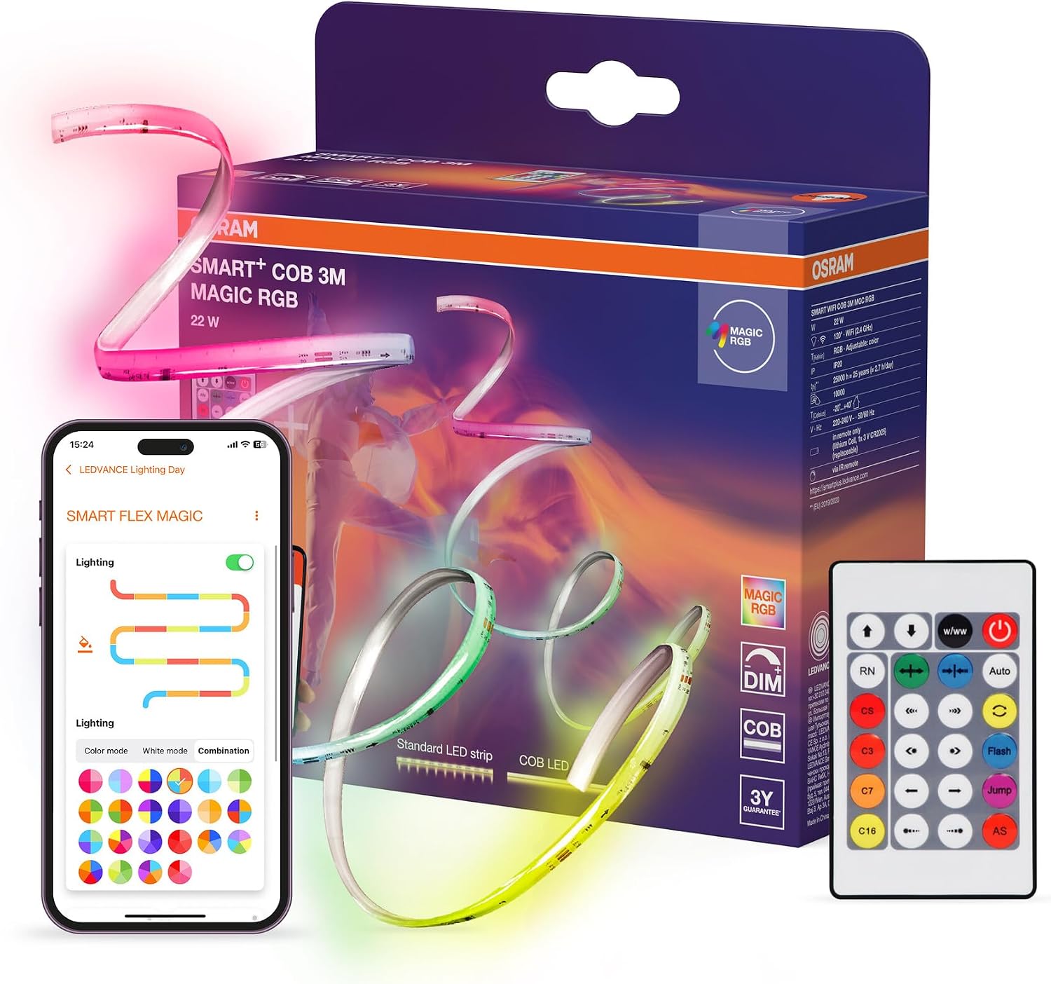 OSRAM SMART WIFI Strisce COB 3m MGC RGB con telecomando
