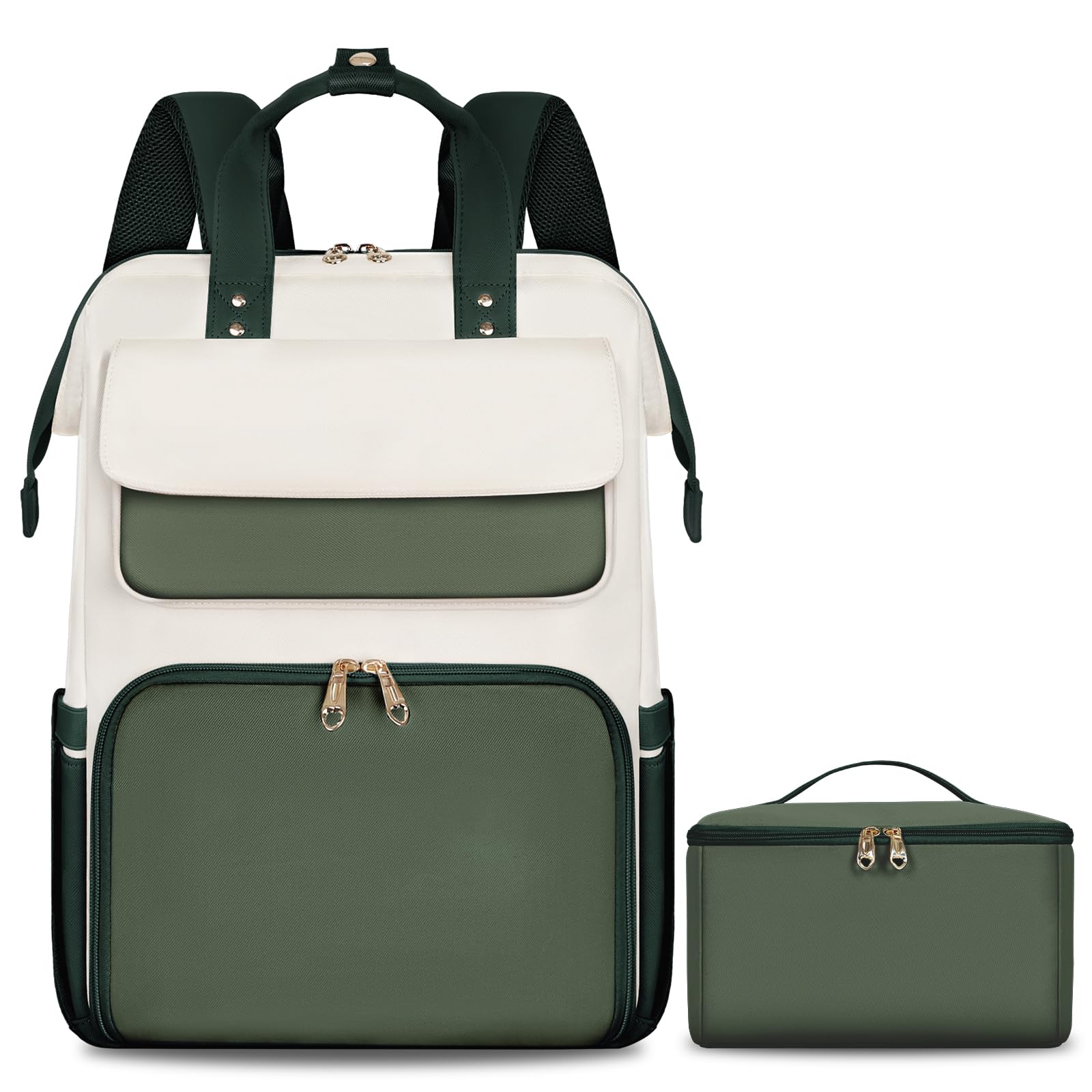 BERTASCHE Zaino per il pranzo 2 in 1 per laptop 17,3 pollici con borsa termica isolata rimovibile per donne lavoro viaggi insegnanti scuola università colore verde