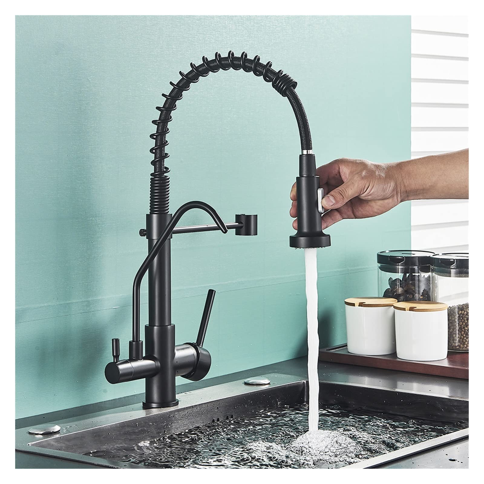 Grifos de Cocina, Matte negro filtro de agua pura grifo dual mango dual mango caliente y fría agua potable extrae la batalla de la batalla de la cocina purificación(Sensor-Matte Black)