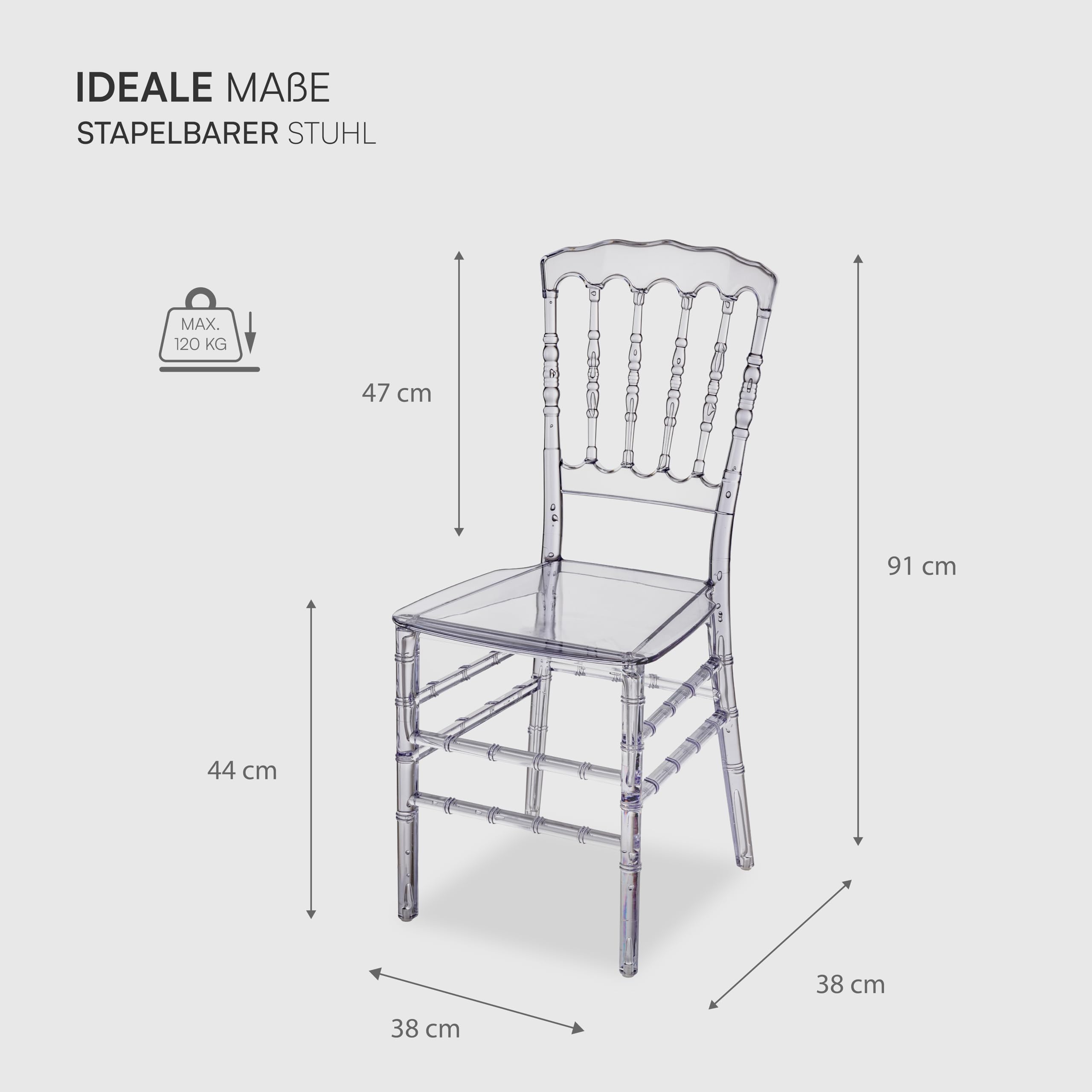 Baroni Home Set aus 4 transparenten Polycarbonat-Stühlen, Elegantes stapelbares und wasserfestes Design für Wohnzimmer, Esszimmer, Schlafzimmer, 38X38X91 cm, Bambus