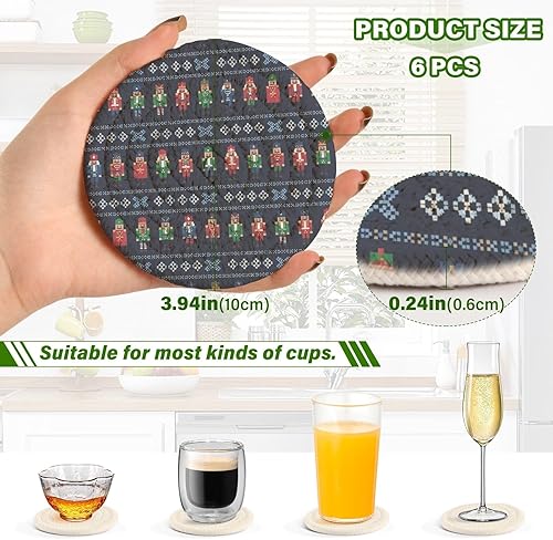 Miniatura 3 de 6 Pcs Drink Coasters with Holder Retro Nutcracker Snowflake Blue Coasters for Drinks Absorbent Woven Decorative Coaster for Kitchen Apartment Decor