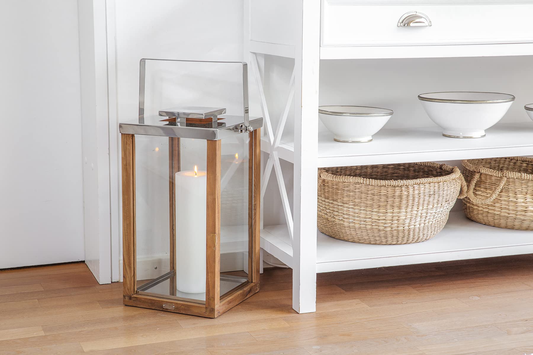EDZARD lanterna "Miami" in legno e acciaio pregiato, altezza 49 cm, torcia a vento con manico