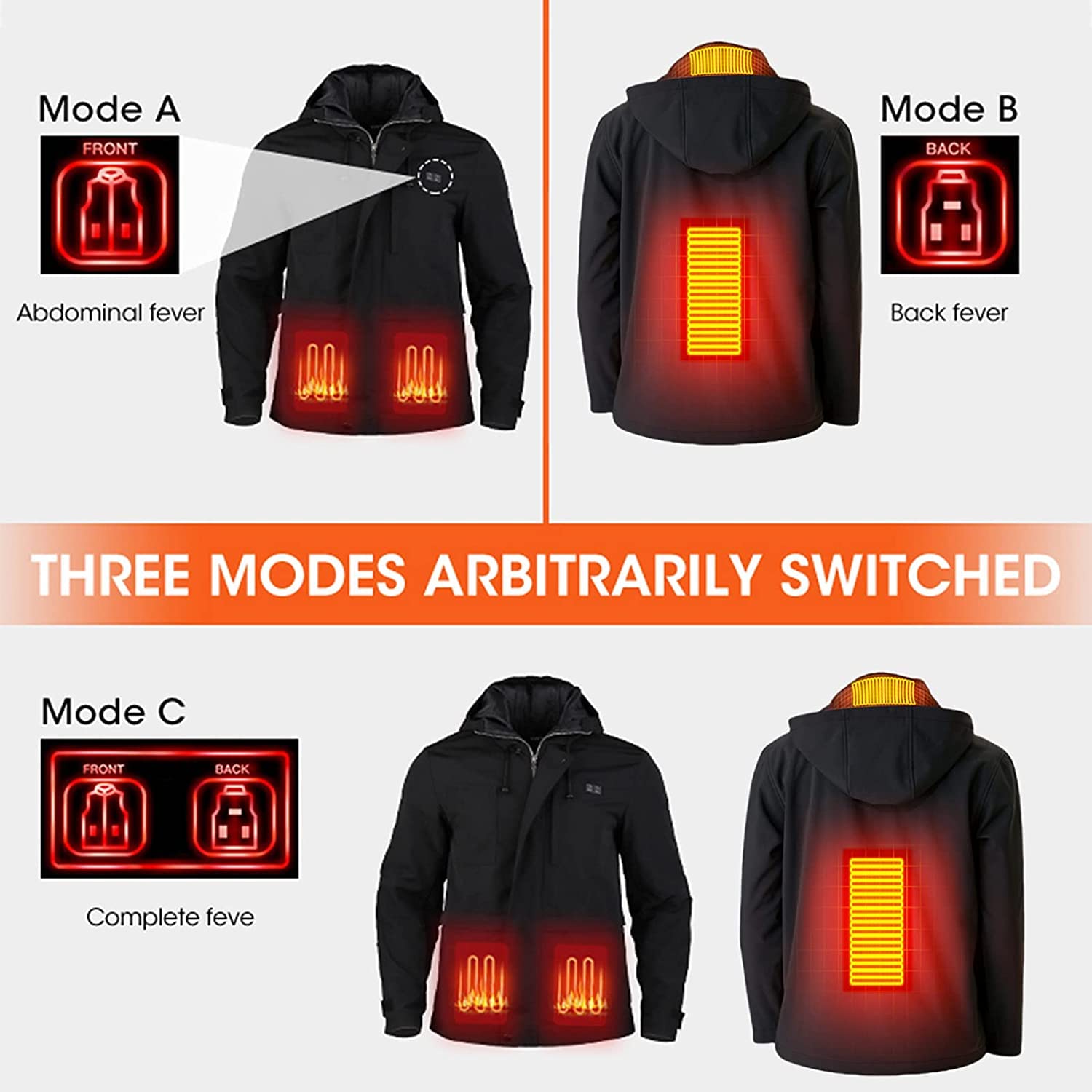 Podgrzewana kurtka USB dla mężczyzn Kurtka narciarska Kurtka zimowa z podwójną niezależną regulacją temperatury (Color : Czarny, Size : 4XL-4XLarge)