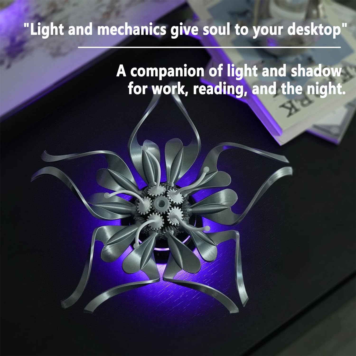 Fiori meccanici conservanti per desktop, lampada da tavolo a spirale a LED con telecomando, dimmerazione RGB a colori, modalità di illuminazione ambientale e modalità multiple commutabili, luminosità