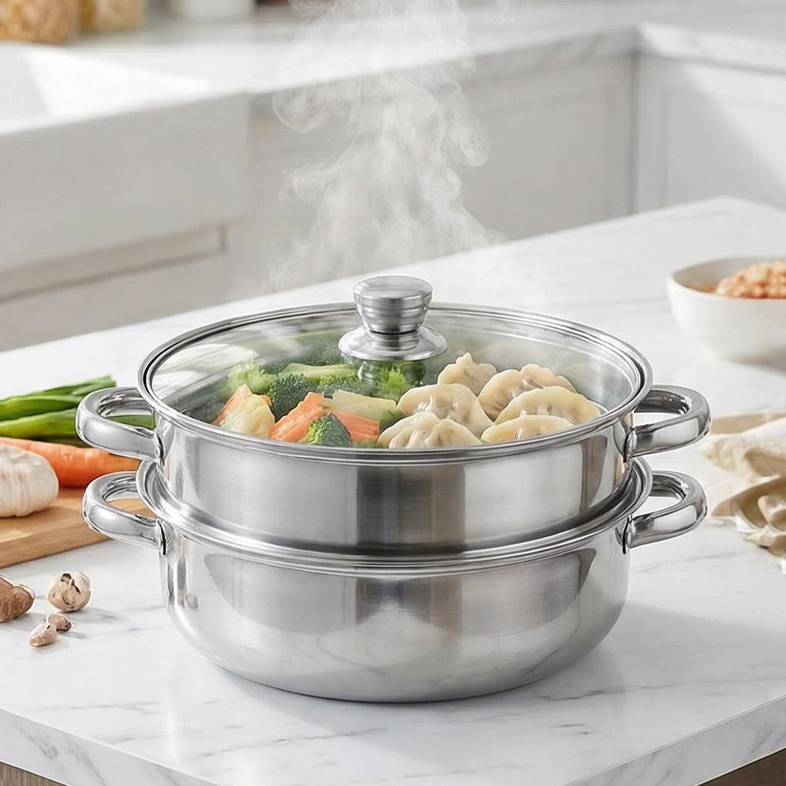 Genérico Olla Vaporera de Acero Inoxidable de Doble Capa con Asas Ergonómicas para Cocinar al Vapor Mariscos y Verduras en Cocina Doméstica