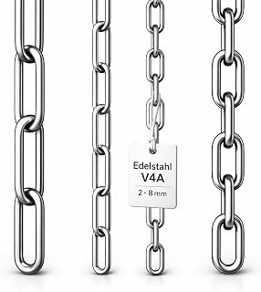 Edelstahlkette VA4 Rundstahlkette Ankerkette Edelstahl Kette Stahlkette ähnl. DIN 766 / DIN 763 (Langgliedrig - 2 mm = 1 Meter)