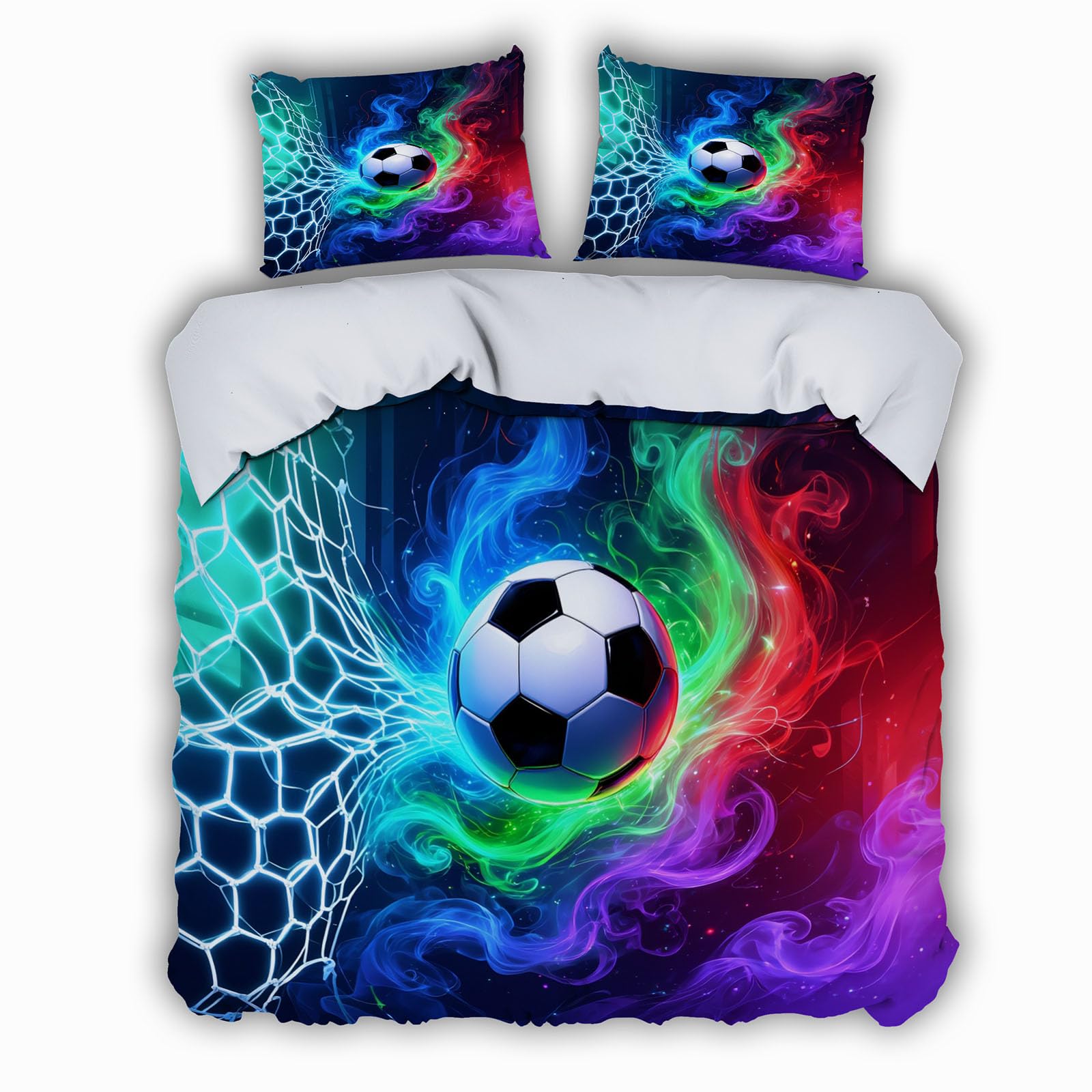 Parure de lit football 200x200 cm avec housse de couette 3D et 2 taies d'oreiller