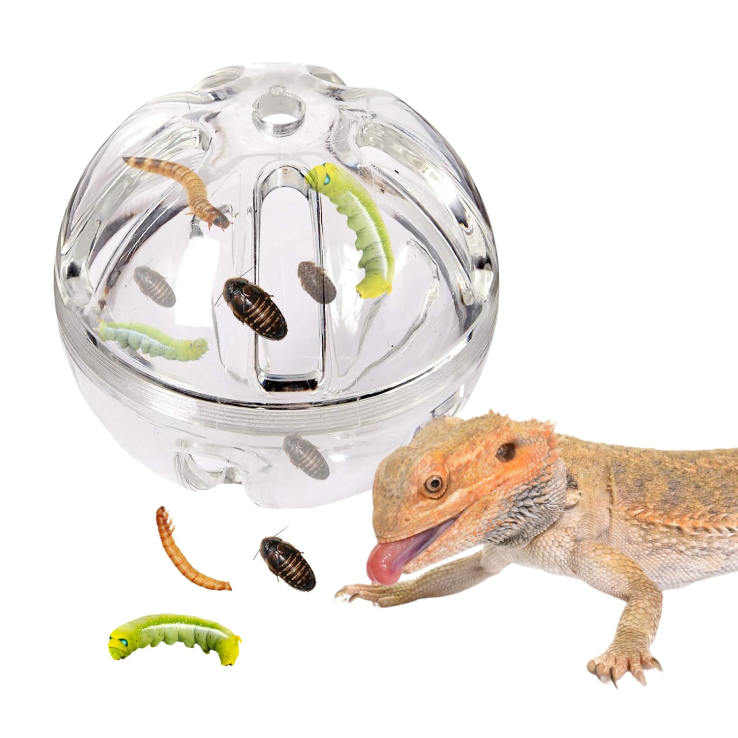 Odebyata Bearded Dragon Toy, Reptiles Lizard Geckos Large Worms Hornworms Slow Feeder,Chameleon Feeding Ball Toy Enrichment Interactive Feeding Ball