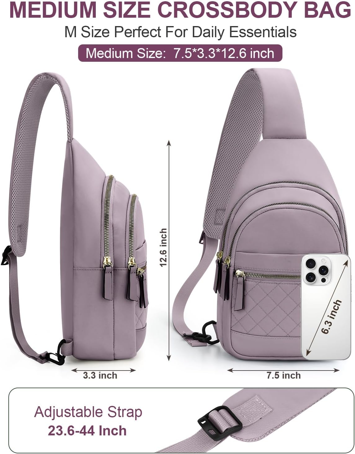 Capolo Sling Bag for Women Men Waterproof Crossbody Bags for Women Trendy Casual Fanny Pack with Convertible Shoulder Strap Chest Bag for Travel Hiking(Purple, Medium) - Image 3