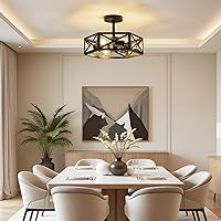 Vista 7 de Modern Semi Flush Mount Ceiling Light,3-Light Hexagon Flush Mount Ceiling Lights for Dining Room Light Fixture,Farmhouse Black Metal Kitchen Island