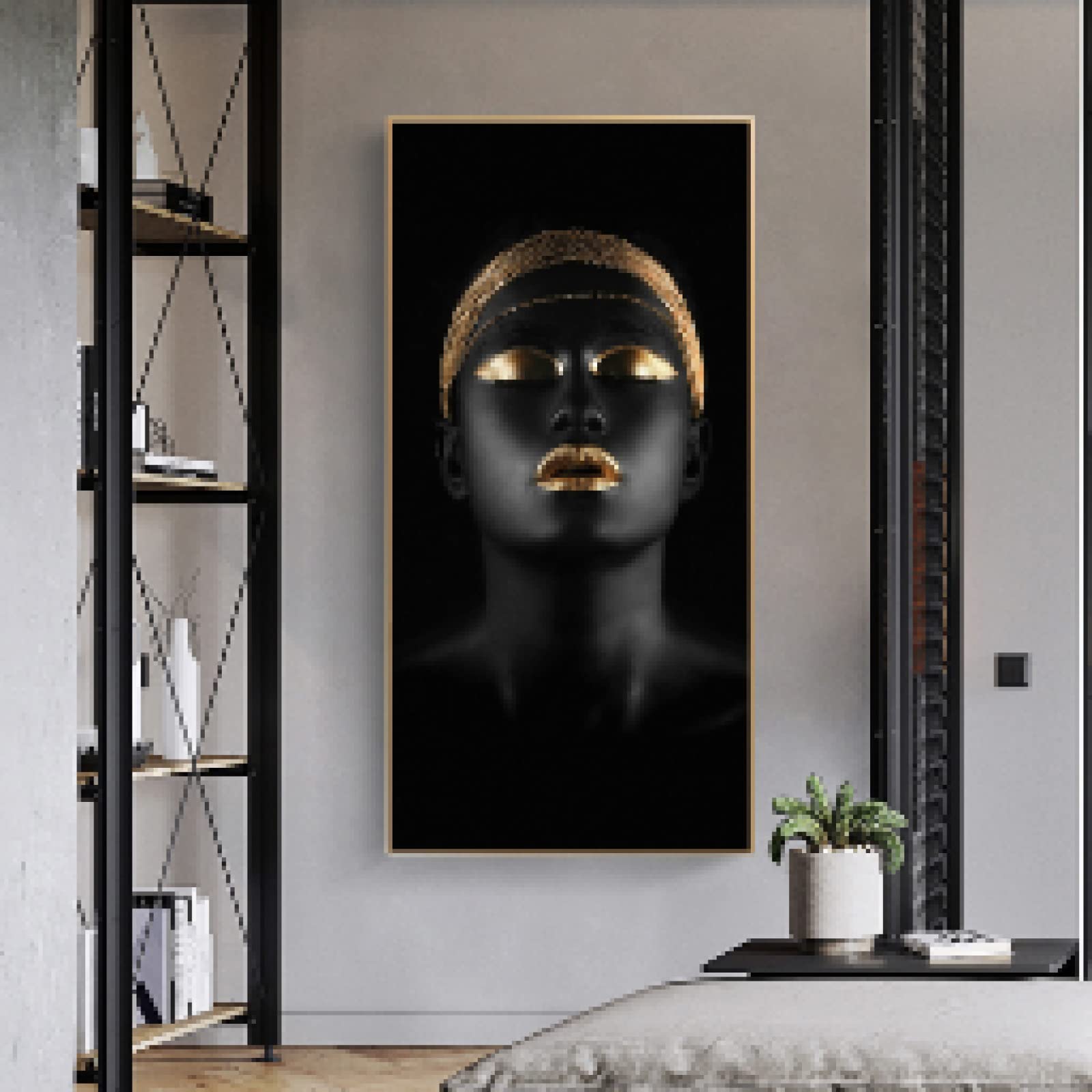 Amazon｜壁に金の宝石のキャンバスの絵画を持つ黒人女性の肖像画アート