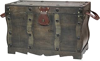 Antique Style Distressed Wooden Pirate Treasure Chest, Coffee Table Trunk