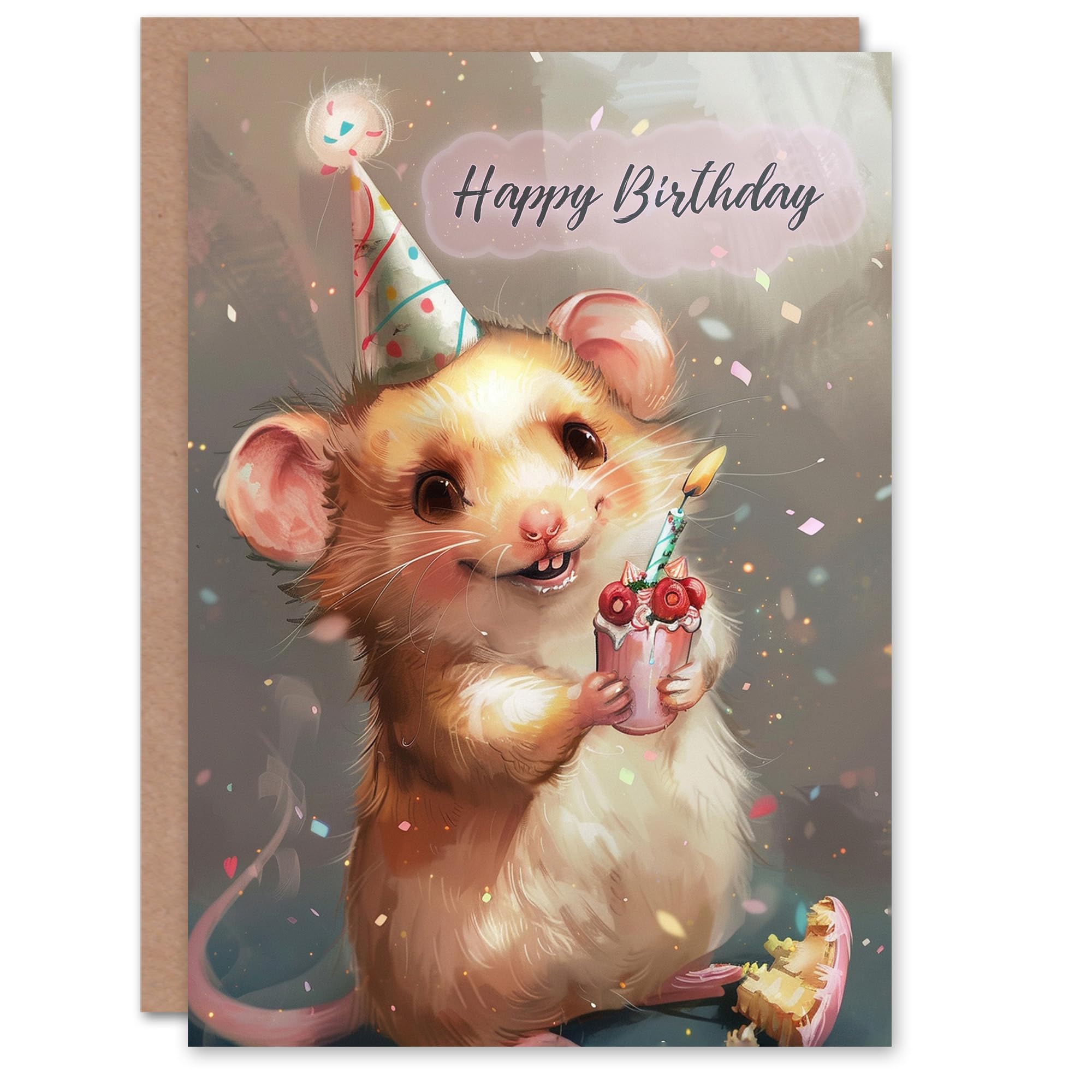 Artery8 Birthday Card Cute Mouse Kids Party Hat Cake For Son Daughter Girl Boy Kids Happy Card