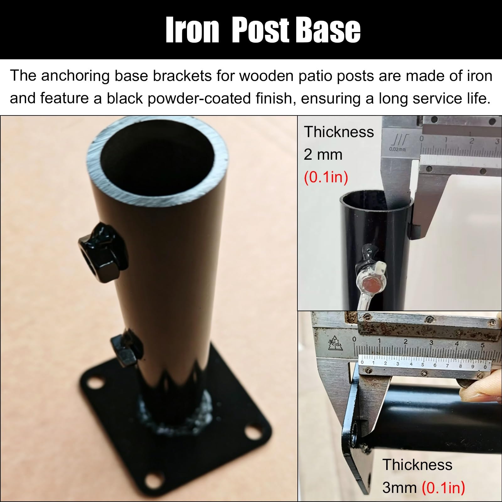 Protector De Base De Hierro Para Postes (suelos De Hormigón) | Soportes Estabilizadores Negros Que Envuelven La Base Del Pilar(Dia 3.2cm/1.3in H 30cm/11.8in,3 pc)