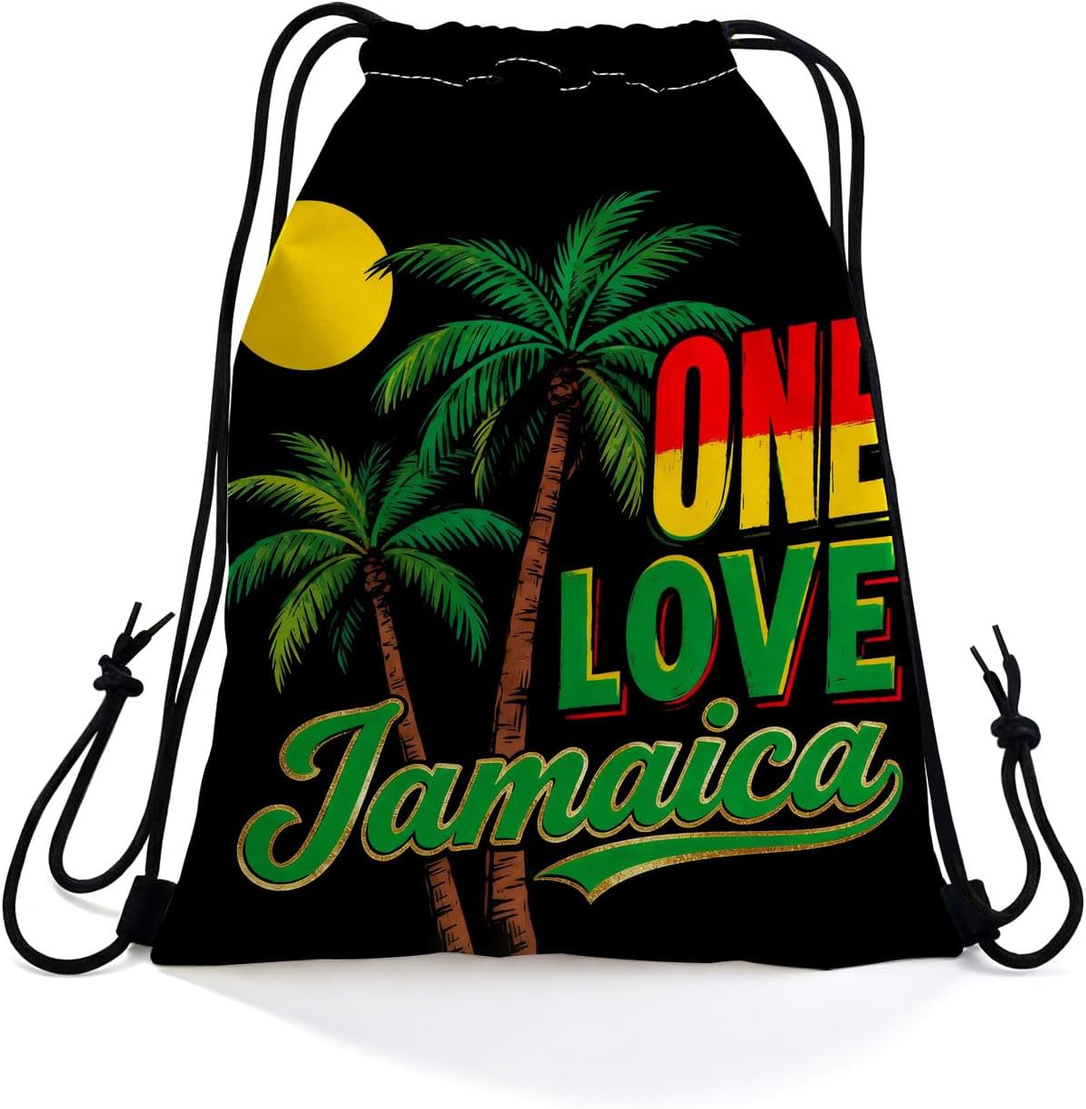 One Love Jamaica Drawstring Backpack, Adjustable Cord & Inner Zipper Pocket - Reusable Gym Beach Drawstring Bag One Love Jamaica Present for Women Men