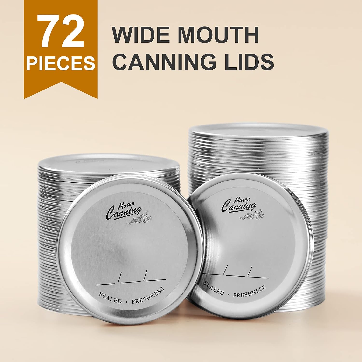 72 Count, [ WIDE Mouth ] Canning Lids for Mason Jars - Split-Type Metal Lid for BALL KERR Jar - Airtight Sealed - Food Grade Material