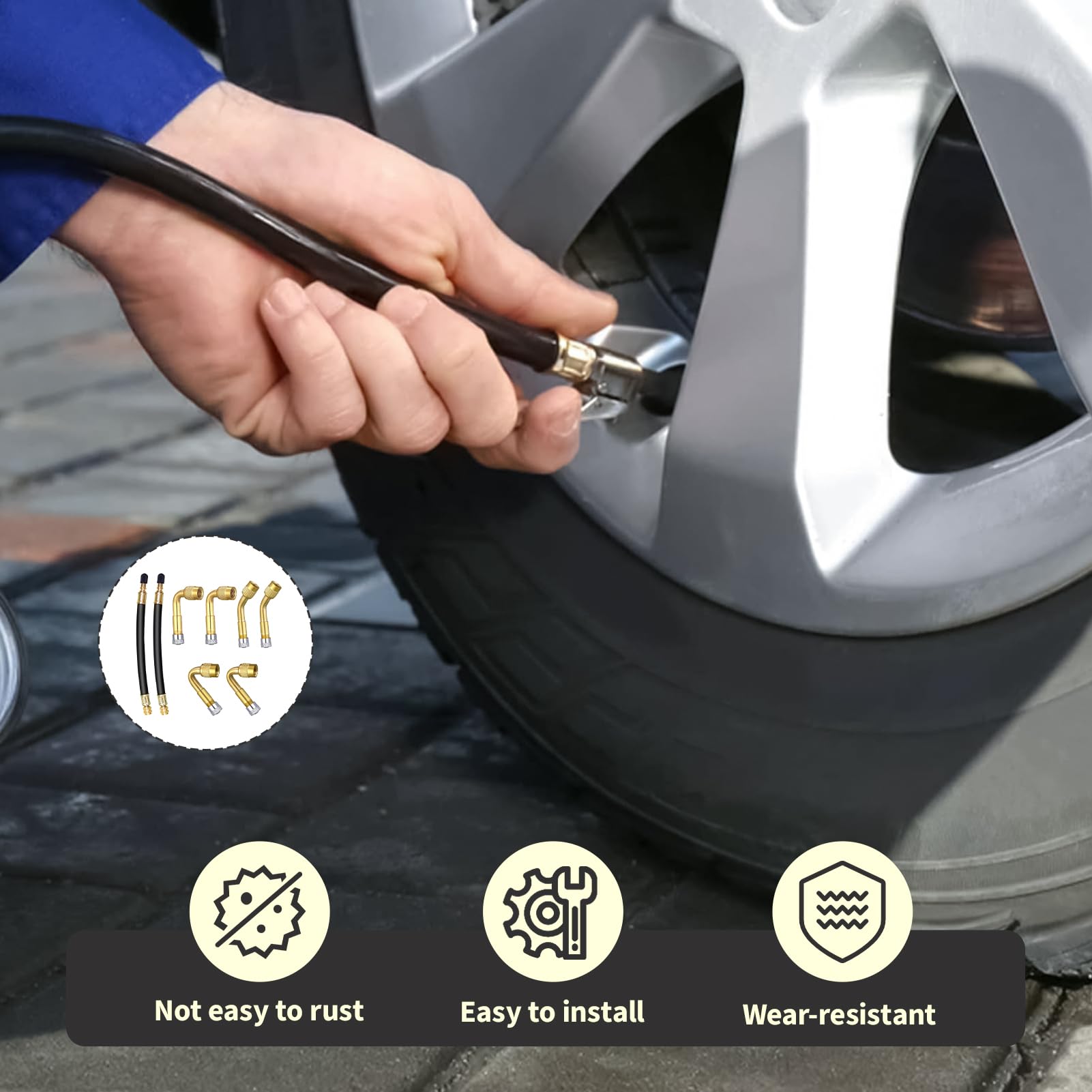 8 Pezzi Prolunga Valvola Pneumatico, Estensione Valvola Pneumatico, Prolunga Valvola Angolare 45° 90° 135°, Adattatore Gonfiaggio Rame e Gomma, con 6 Tappi in Metallo, per Auto Moto Camion Bici Camper