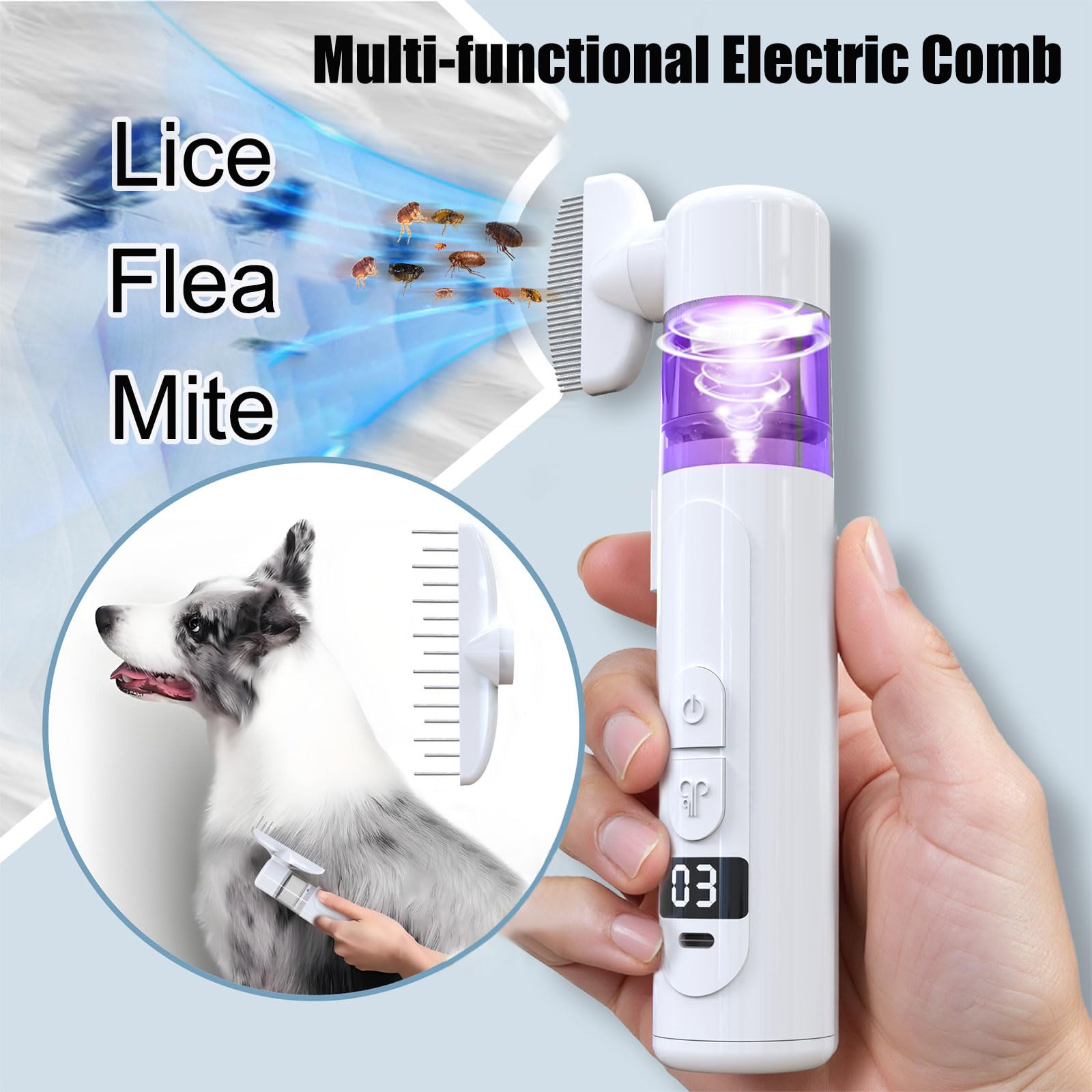 Peine Anti Piojos Eléctrico Peines Anti-pulgas para Mascotas 2 en 1 Aspirador de Piojos Profesional Herramienta de Limpieza Peines Eléctricos para Personas y Mascotas (Blanco)