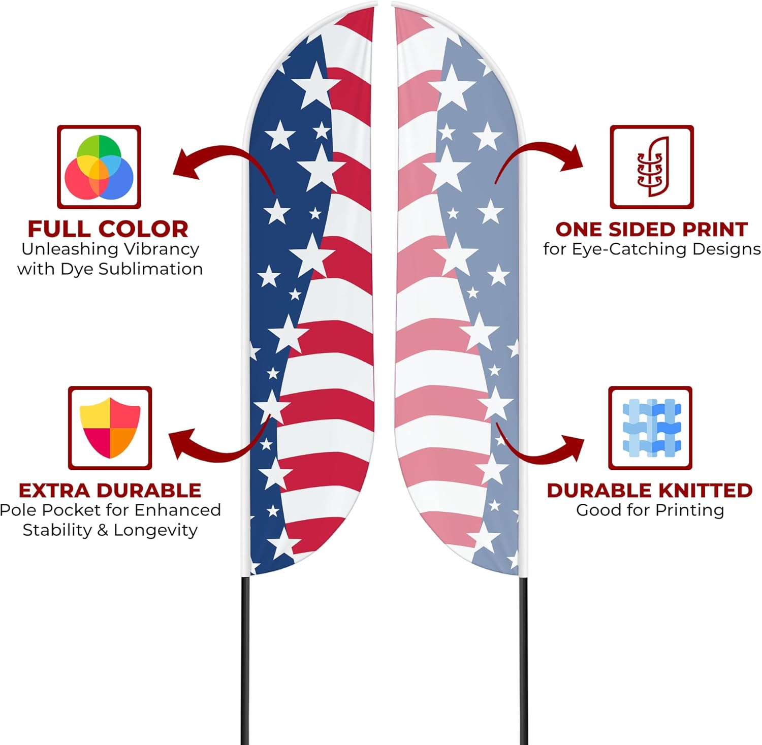 USA Flag Sign feather flag Pole Kit for Outdoor by Mavis Printing | 15 FEET Long Polyester Outdoor Banner Flag Stand for Easy Hang | HD Print Swooper Flag Pole Mount to Advertise USA Flag