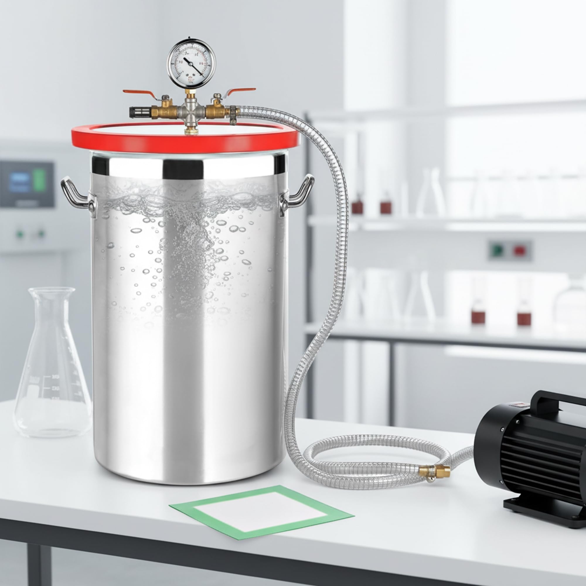 Mucola Vakuumkammer 27,7 Liter Edelstahl 280x450mm – Entgasungskammer mit Acryldeckel und Messing-Kugelventilen | für Harze, Silikone, Epoxid, Schmuckherstellung, Formenbau und Lebensmittel