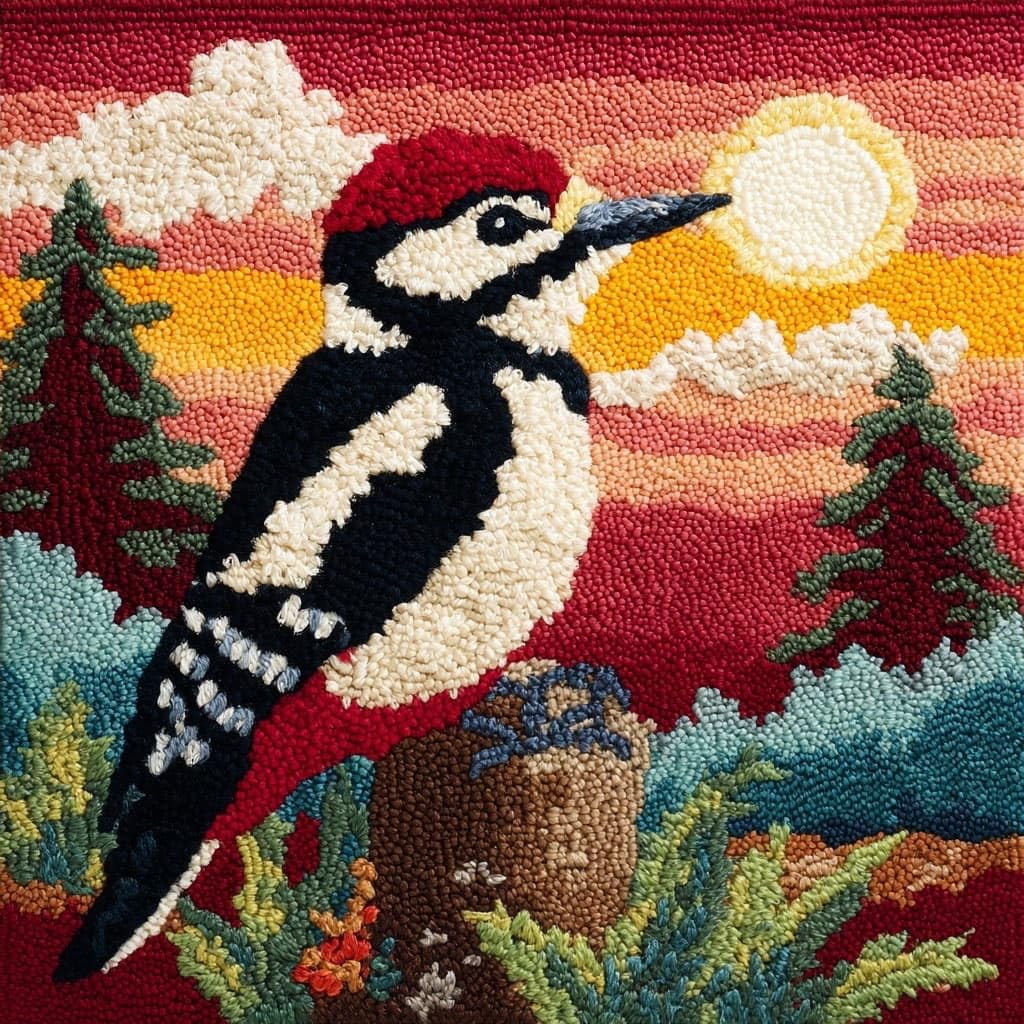 Henypt Latch Hook Pillow Case Kits, Scenery and Birds