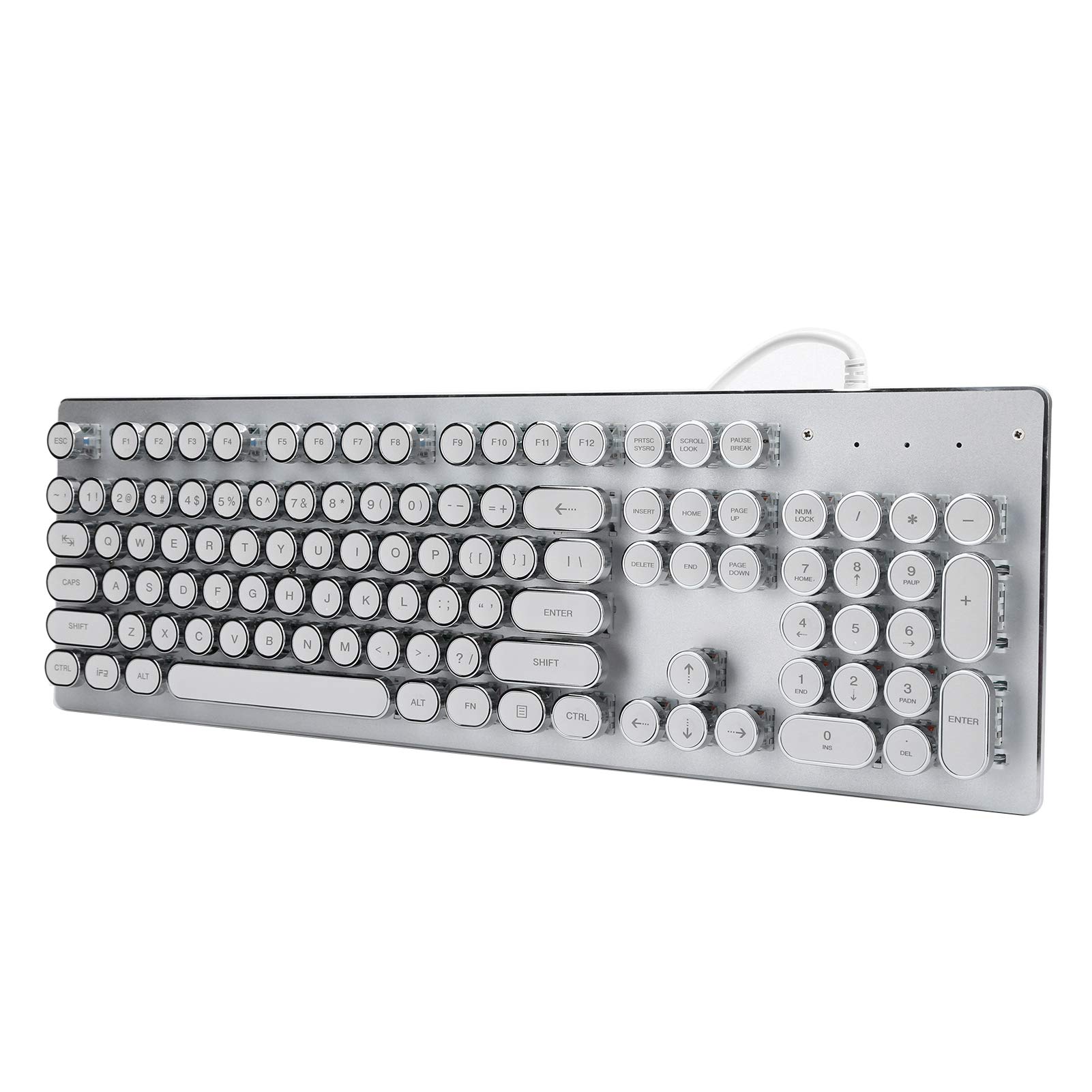 Generic Retro Przewodowa Klawiatura do Gier z Klawiszem i Mieszanym światłem 104 Klawisze Ergonomiczna Konstrukcja dla Graczy, Wodoodporna i Pyłoszczelna, Uniwersalna do Komputerów (WHITE)