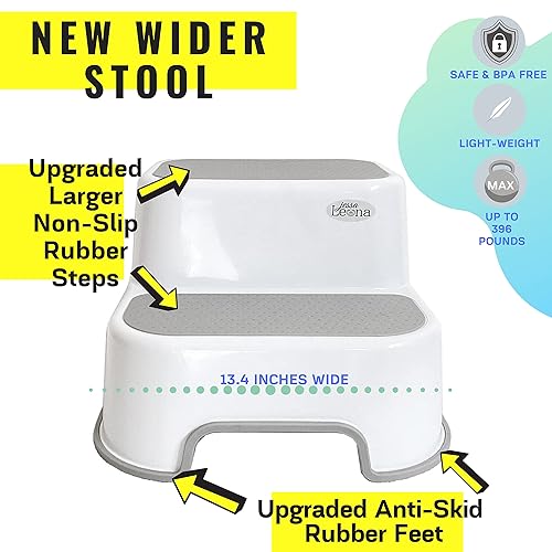 Miniatura 5 de Taburete más ancho de 2 escalones de doble altura para niños, taburete para entrenamiento de orinal y uso en el baño o la cocina, pasos fuertes de