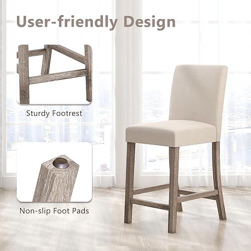 Miniatura 7 de Giantex Juego de 2 taburetes de bar de altura de mostrador, sillas de bar de tela moderna de 24.5 pulgadas con respaldo, reposapiés y patas de