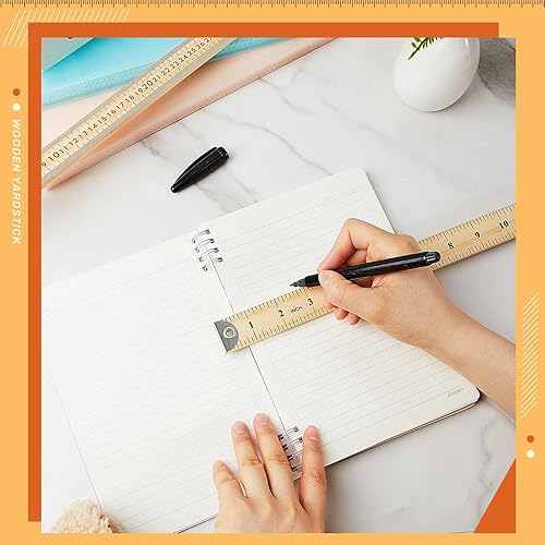 Miniatura 5 de Regla de madera natural de 36 pulgadas para patio, palo de madera con orificio para colgar, puntas de metal, extremos de metal, barra de medidor