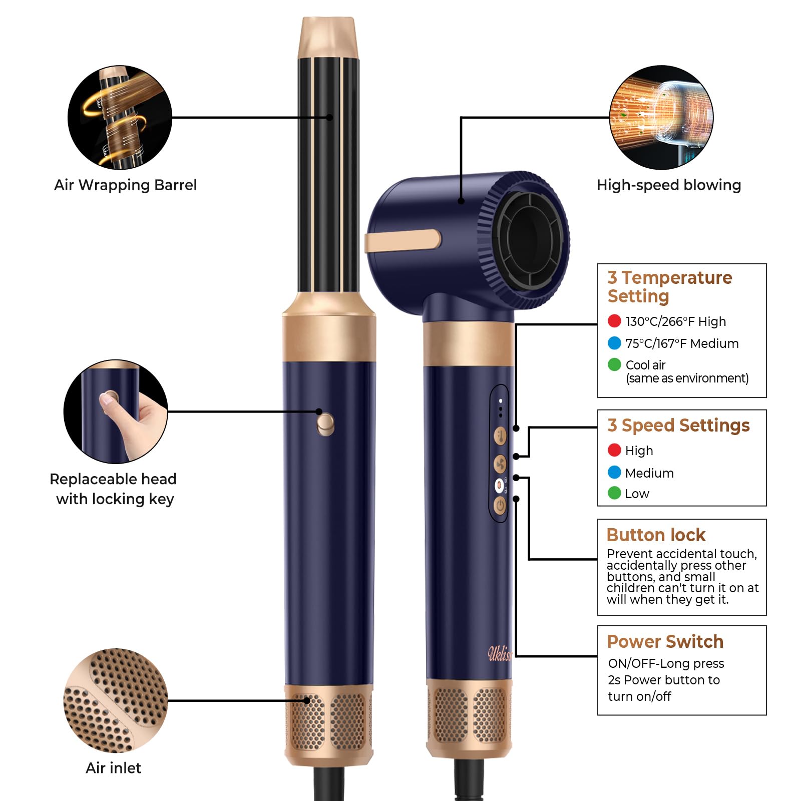 Cepillo Secador de Pelo Air Styler 7 EN 1, Moldeador de Pelo, Hair Styler, Dar Volumen, Doblar, Suavizar, 1400w Secador Pelo Profesional con Difusor